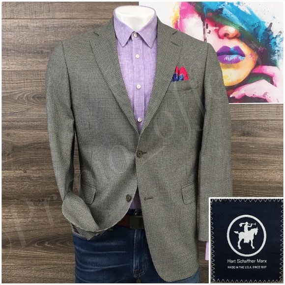 Hart Schaffner Mens Blazer Sport Coat Two Button Jacket Wool‎ Silk 42R Casual - Picture 1 of 13